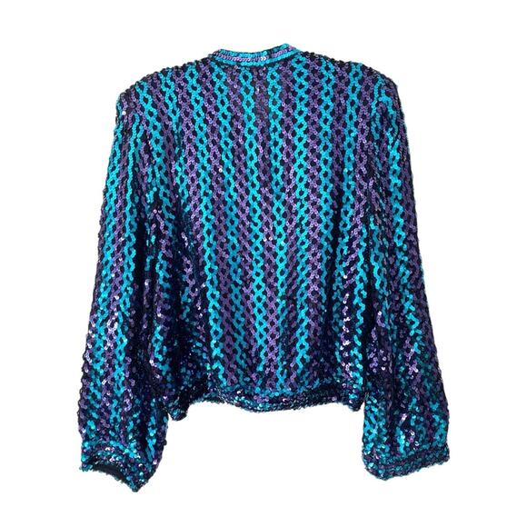 Three Flaggs California 70s Disco Sequin Jacket Blue Purple Black size large - Picture 5 of 8